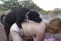 Бывалая зоофилка разрывает жопу трахаясь на четвереньках с собакой